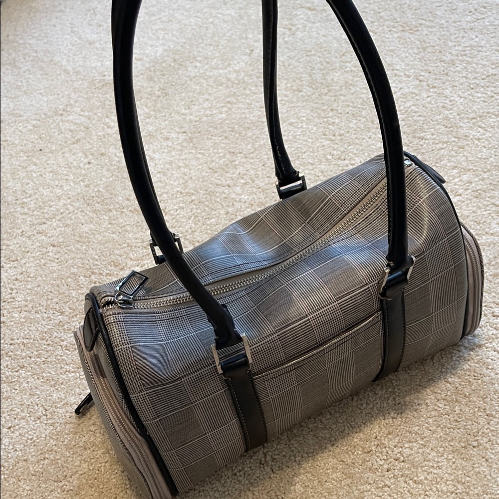 Liz Claiborne Barrel Style Plaid Shoulder Bag - Black and Gray - Picture 2 of 16